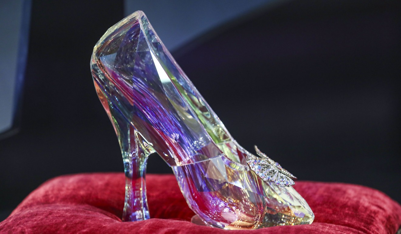 A crystal shoe from Disney’s Cinderella at V& A exhibition Shoes: Pleasure and Pain. Photo: Jonathan Wong
