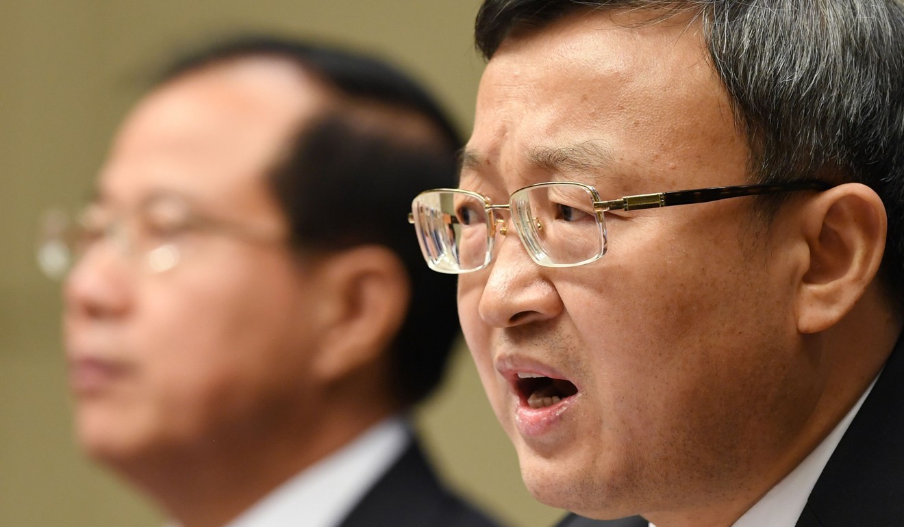 China’s vice-minister of commerce, Wang Shouwen, said at a press conference in Beijing on September 25 that it was impossible to hold trade talks with the US while Washington is holding a knife to Beijing’s throat. Photo: AFP
