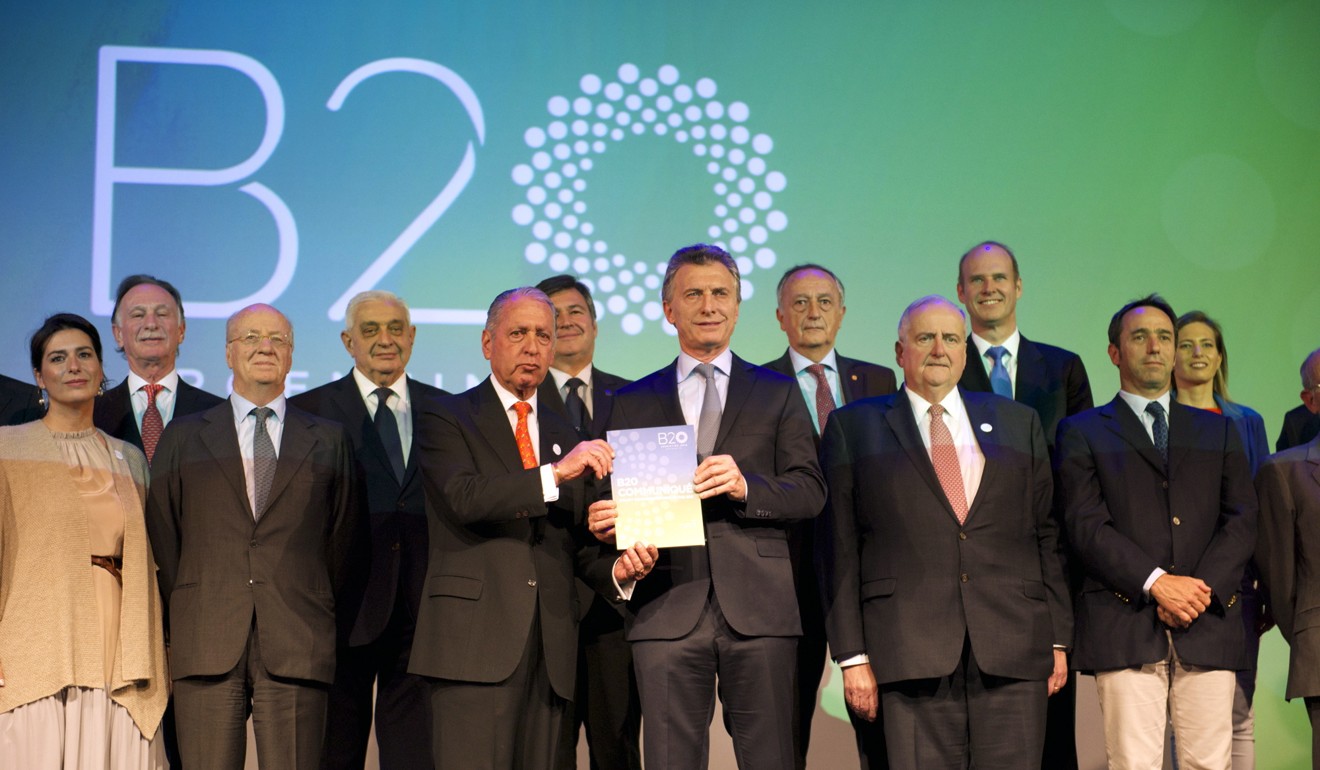 Delegates at last week’s B20 summit with Argentine President Mauricio Macri, centre. Photo: EPA-EFE