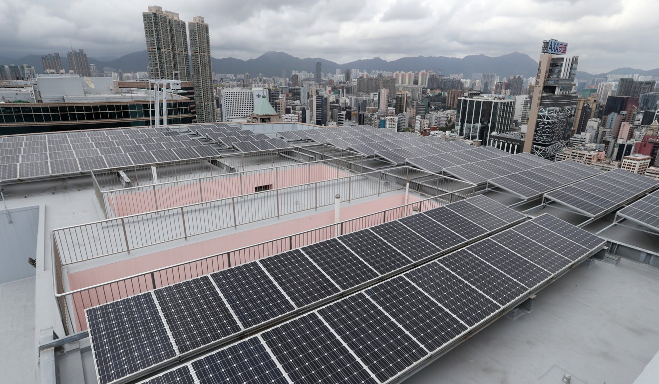 Solar panels in Tsim Sha Tsui. Photo: K.Y. Cheng