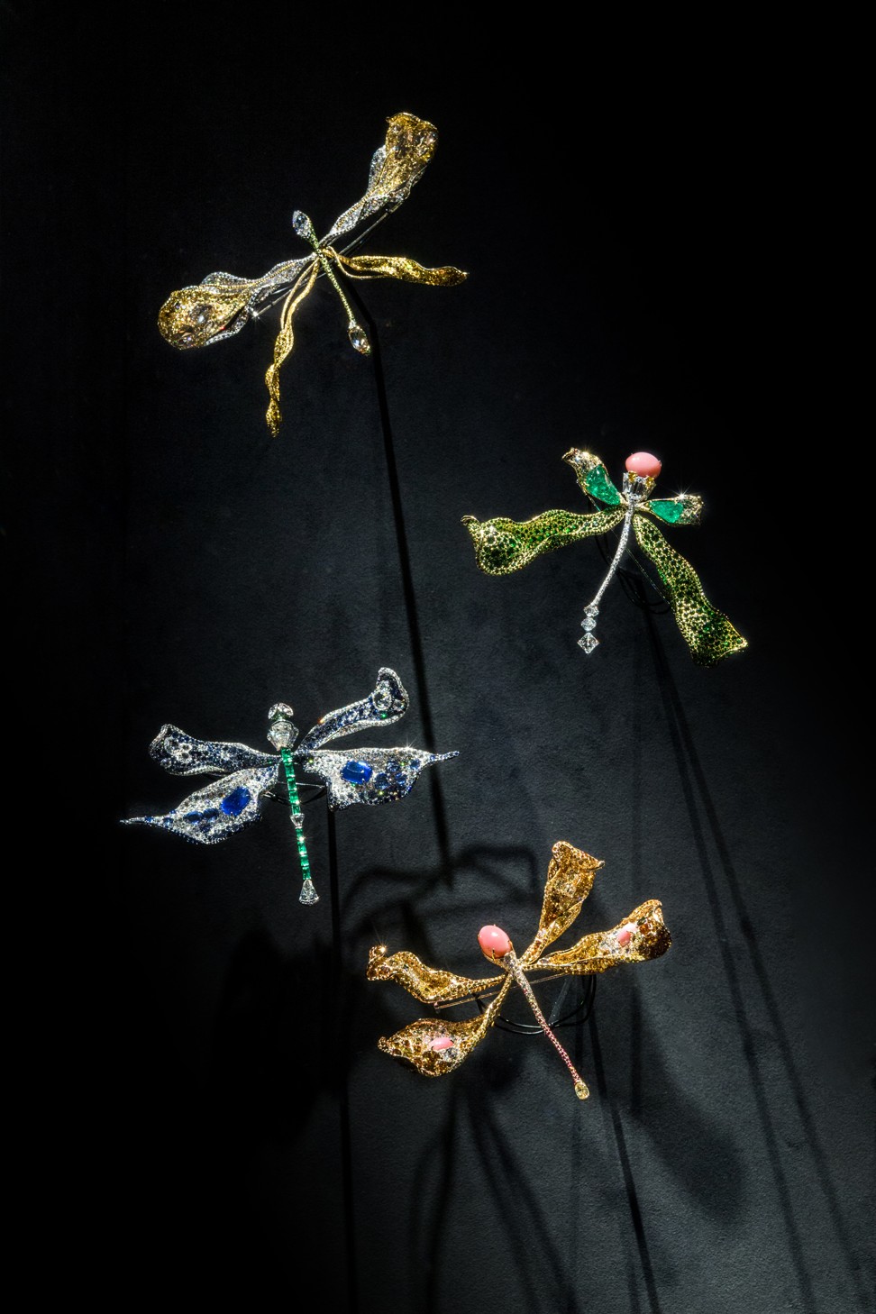 Assorted dragonfly brooches from Cindy Chao The Art Jewel’s Black Label Masterpiece collection.