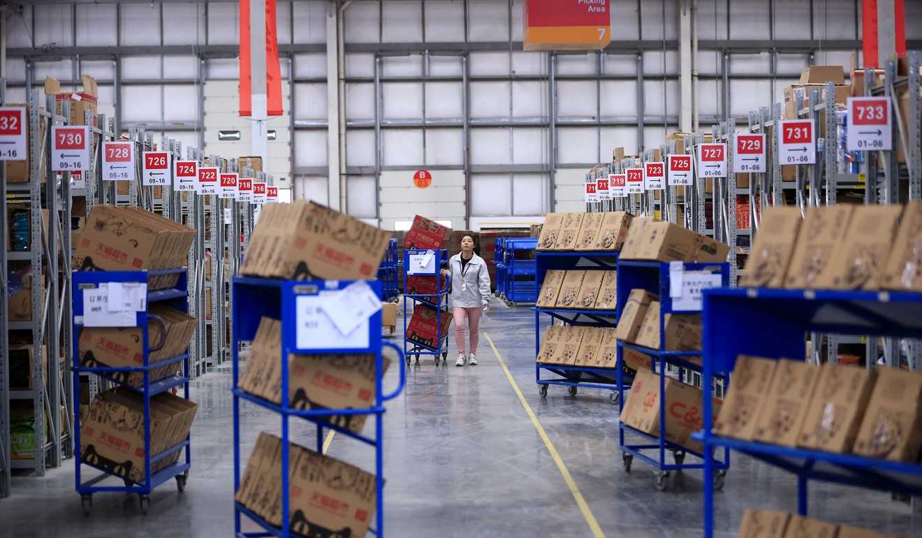 Inside a Tmall delivery warehouse in Suzhou, Jiangsu province. Photo: Reuters