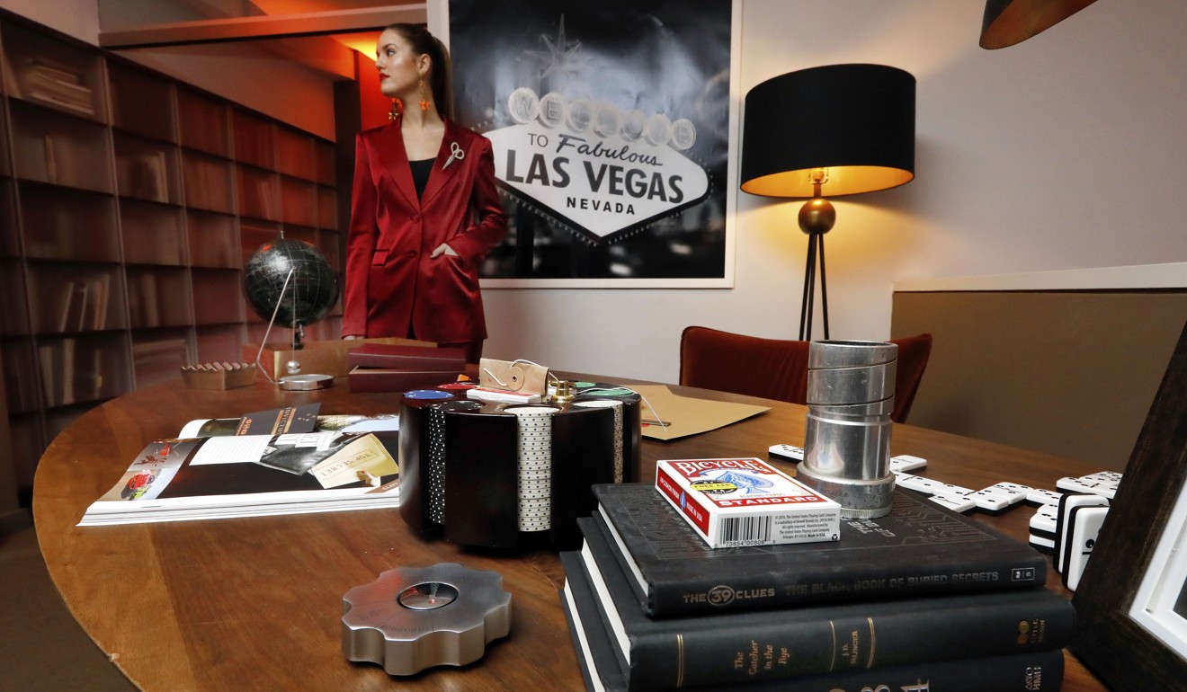 A display of the ‘Secret Agent’ experience’ – where four people will be able to go on a three-day espionage adventure to Las Vegas, which includes racing in supercars and parachuting out of an aircraft – during the New York preview of Neiman Marcus ‘The Christmas Book 2018’. Photo: AP