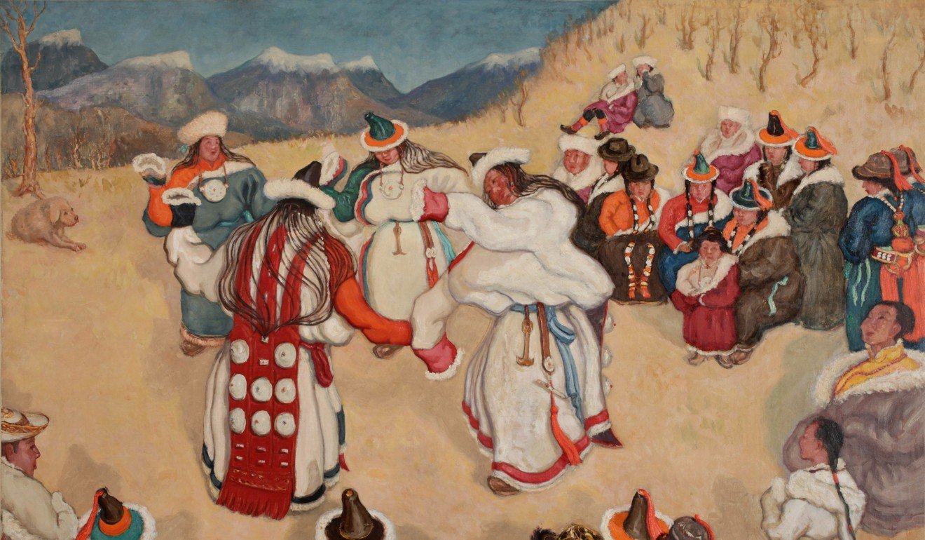Mongolian and Tibetan Women Dancing and Singing (1942), by Sun Zongwei.