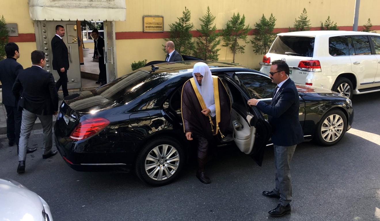 Saudi prosecutor Saud al-Mojeb arrives at Saudi Arabia’s consulate in Istanbul on Tuesday. Photo: AFP