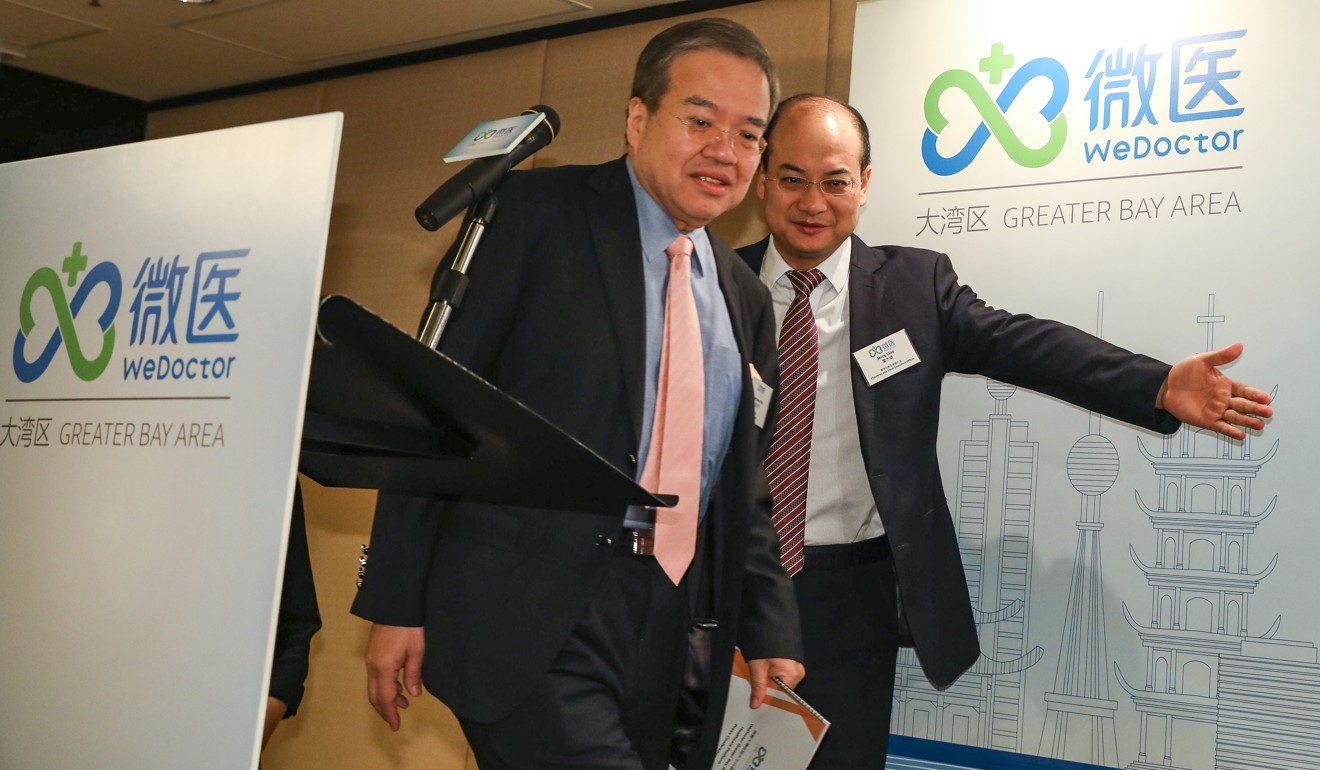 Former Hospital Authority chairman Anthony Wu (left) will head the new platform from WeDoctor, whose CEO is Jerry Liao (right). Photo: Nora Tam