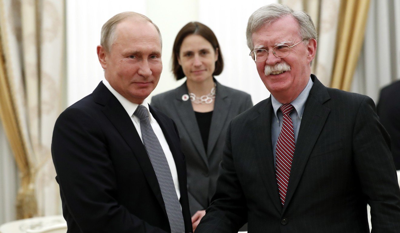Russian President Vladimir Putin met US National Security Adviser John Bolton in the Kremlin after Trump announced his intention to pull the US out of the nuclear treaty. Photo: EPA