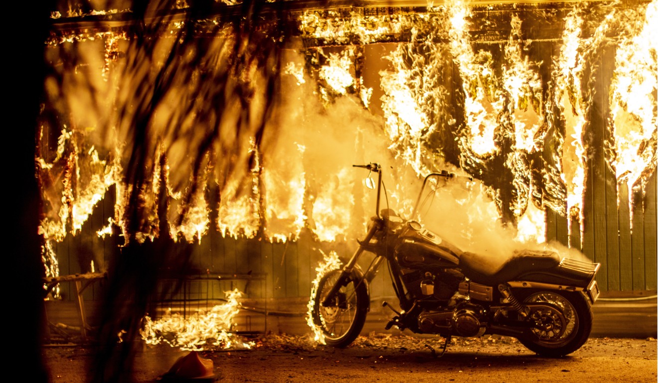 A motorcycle catches fire in Malibu. Photo: The Washington Post