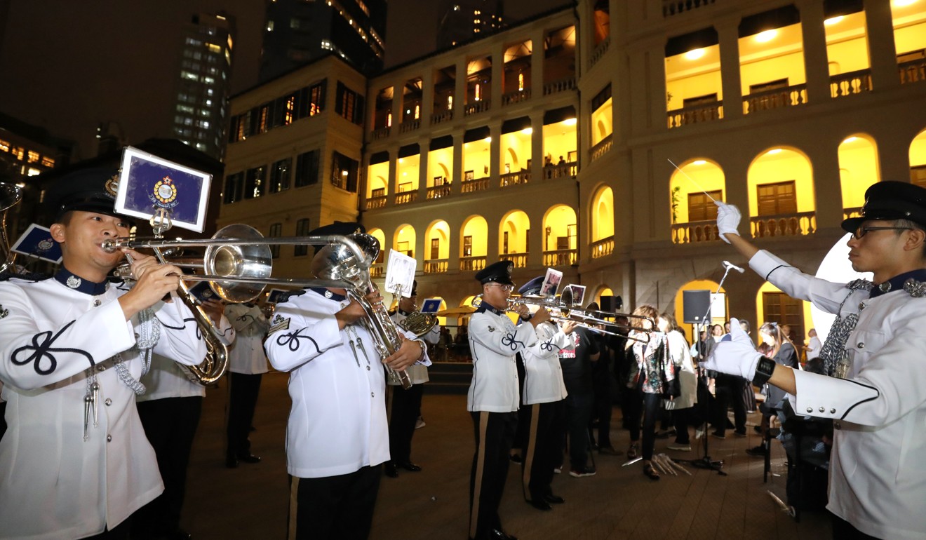The Hong Kong Police Silver Marching Band performs at the launch of Operation Santa Claus 2018. Photo: Felix Wong