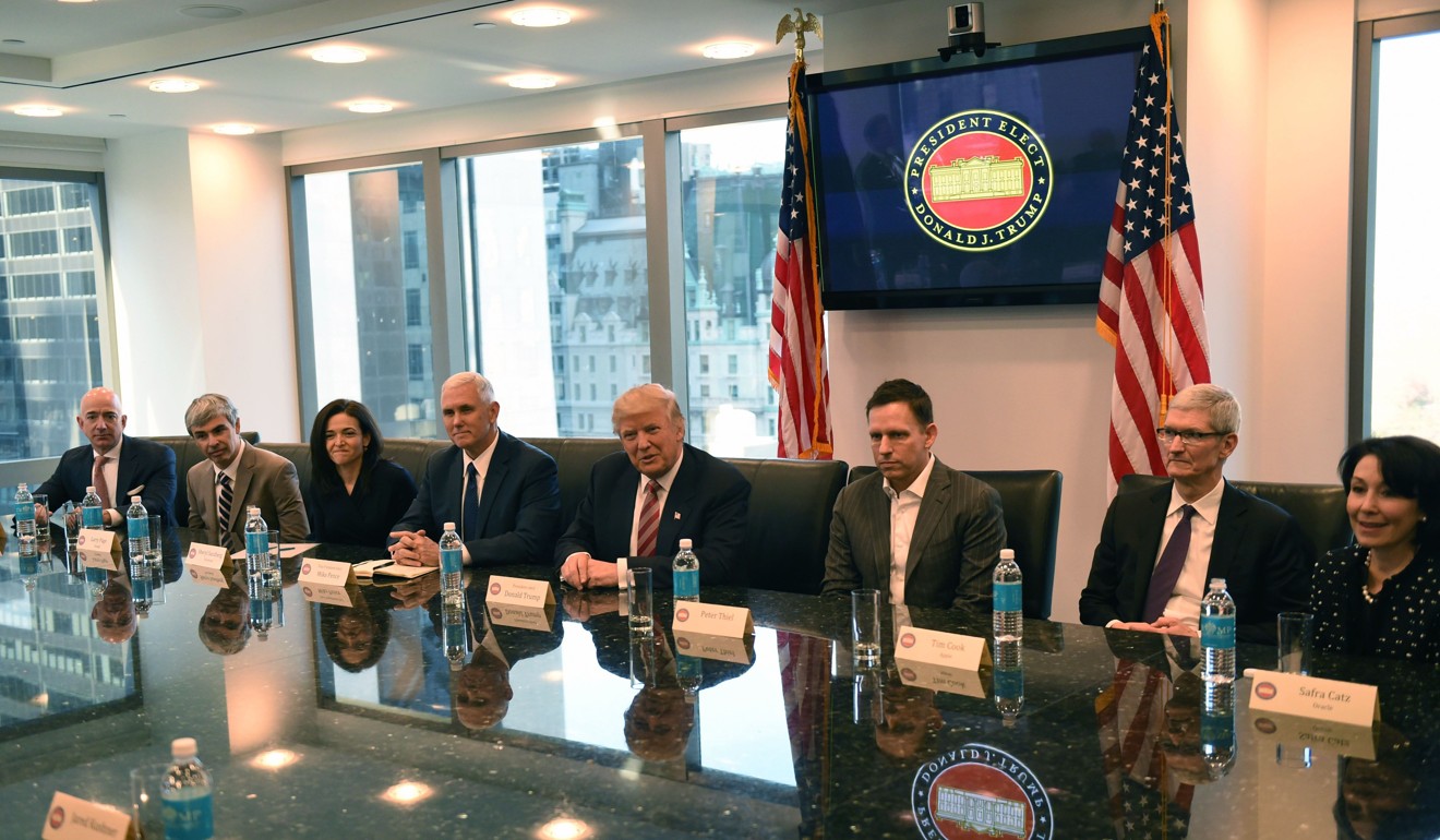 After Donald Trump's victory, Jeff Bezos and other tech executives attended an awkward Trump Tower meeting as they made nice with a president-elect they had not supported during the campaign. File photo: AFP