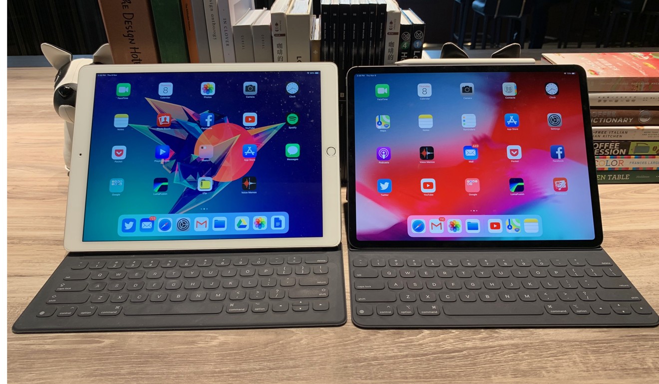 The new Apple iPad Pro 2018 is smaller than the first generation iPad Pro released in 2015 (left). Photo: Ben Sin