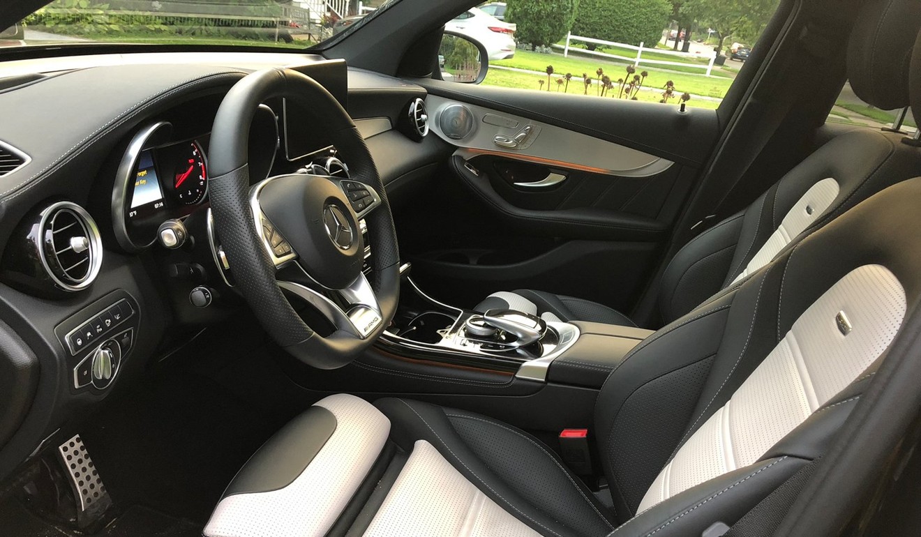 The interior of the GLC Coupe, which features seats with eye-catching, two-tone leather.