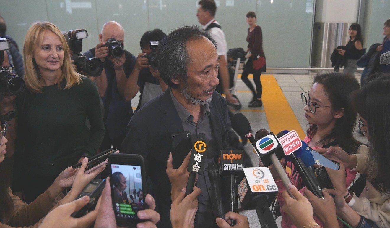 Ma Jian arriving at Hong Kong airport before his talks at the Hong Kong International Literary Festival.
