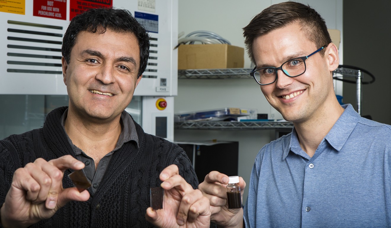 Kourosh Kalantar-Zadeh (left), honorary professor, and Dr Torben Daeneke, lead researcher, of Royal Melbourne Institute of Technology University believe their solar paint shows that one day a bare wall can become an energy generator.