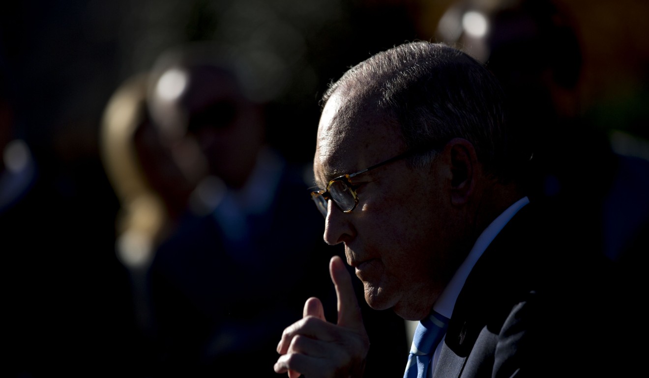 Larry Kudlow, director of the US National Economic Council, speaks to members of the media outside the White House on Monday. Photo: Bloomberg
