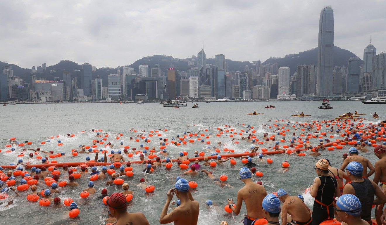 The New World Harbour Race is the city’s most famous open water swim. Photo: Sam Tsang