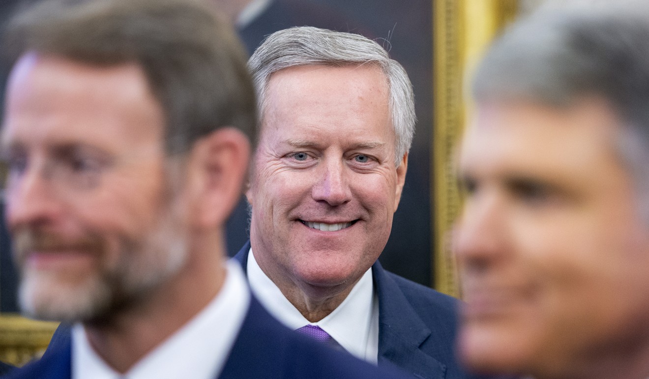 Republican Representative from North Carolina Mark Meadows (centre) in the Oval Office of the White House on December 11, 2018. Photo: EPA