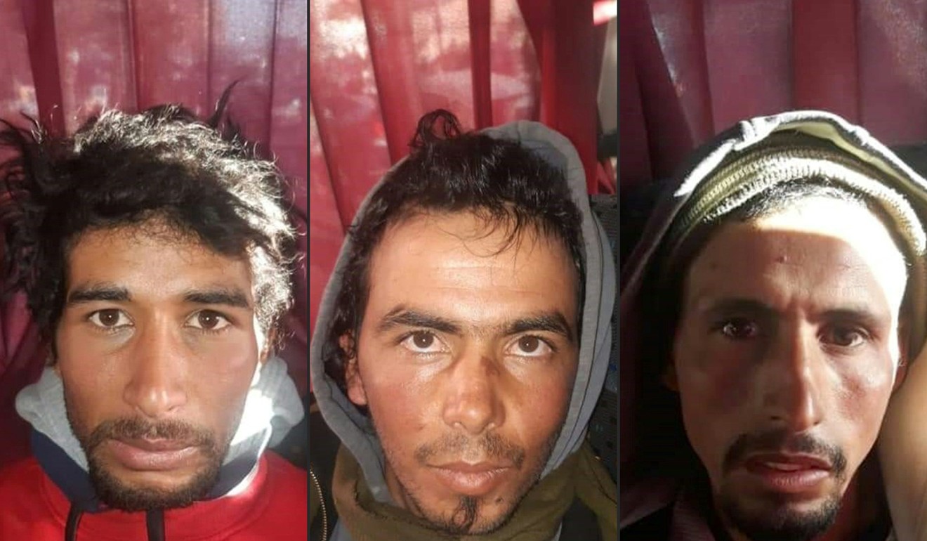 This combination of pictures shows (from left) Rachid Afatti, Ouziad Younes, and Ejjoud Abdessamad, suspects in the grisly murder of two Scandinavian hikers whose bodies were found at a camp in Morocco's High Atlas mountains. Photos: AFP