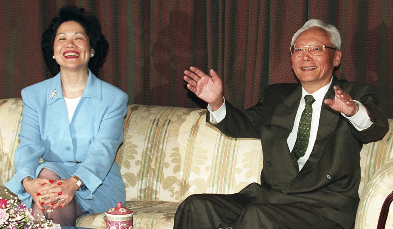 Hong Kong Chief Secretary Anson Chan (left) and Lu Ping, director of the Hong Kong and Macau Affairs Office, talk to the press before their meeting in Beijing in 1996. Photo: AFP