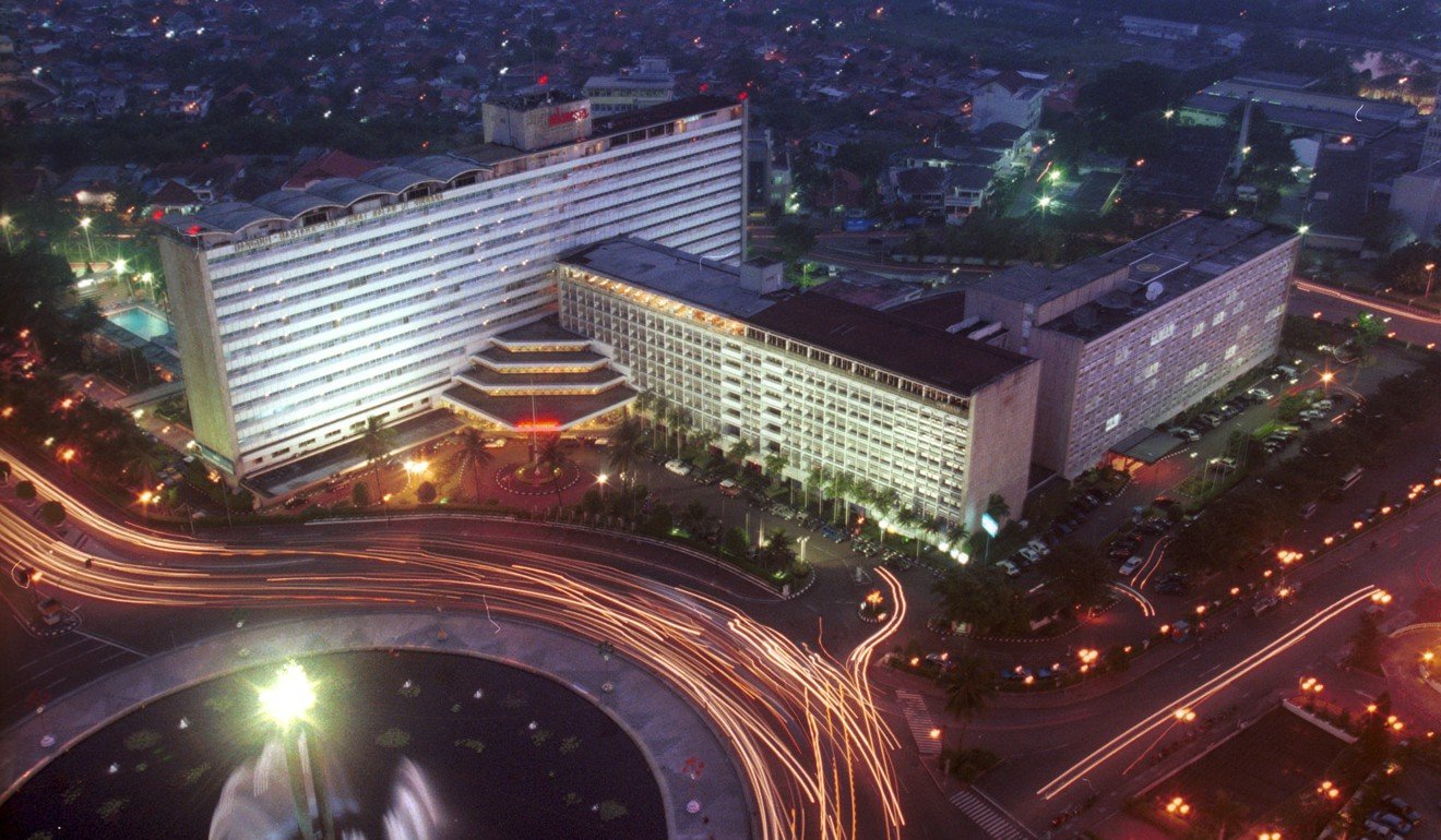 The “T” shape of Hotel Indonesia is visible in this photo of the hotel from 1999. Photo: AP