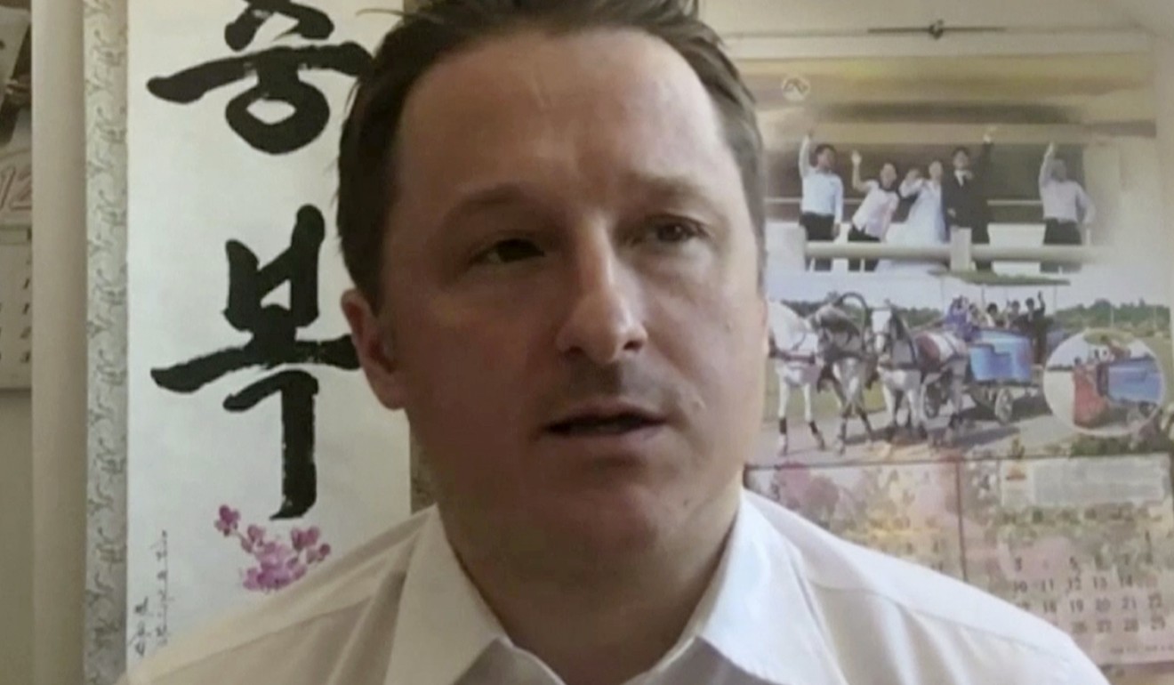In this file image made from video taken on March 2, 2017, Michael Spavor, director of Paektu Cultural Exchange, talks during a Skype interview in Yanji, China. Photo: AP
