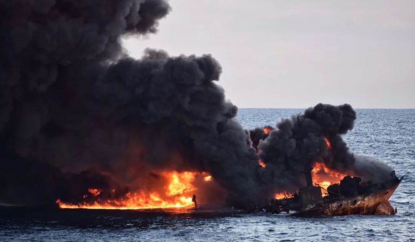 All 32 Iranian crew members on board the Sanchi oil tanker died after a crash in January 2018. Photo: AFP