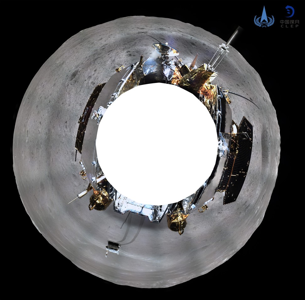 A 360-degree panoramic photo taken by a camera installed on the Chang’e-4 lunar probe. Photo: Xinhua/CNSA
