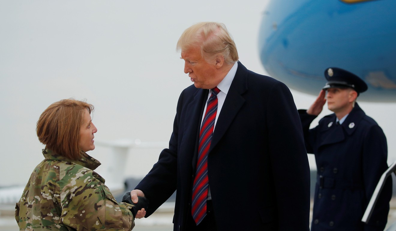 Trump at Dover Air Force Base on Saturday where he attended the transfer ceremonies for the remains of four US military members and citizens killed during a recent attack in Syria. Photo: Reuters