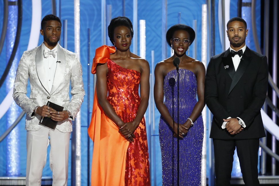 The hit film ‘Black Panther’ features a largely black cast, including (from left) wick Boseman, Danai Gurira, Lupita Nyong’o and Michael B. Jordan. Photo: NBC/AP