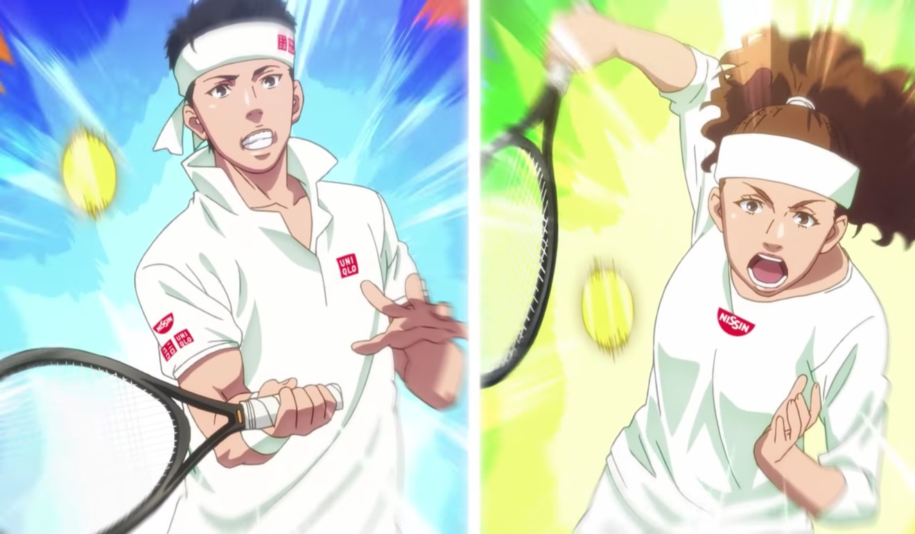 Scenes from a tennis-themed Nissin anime ad campaign feature characters depicting Kei Nishikori (left) and Haitian-Japanese star Naomi Osaka (right). Photos: YouTube