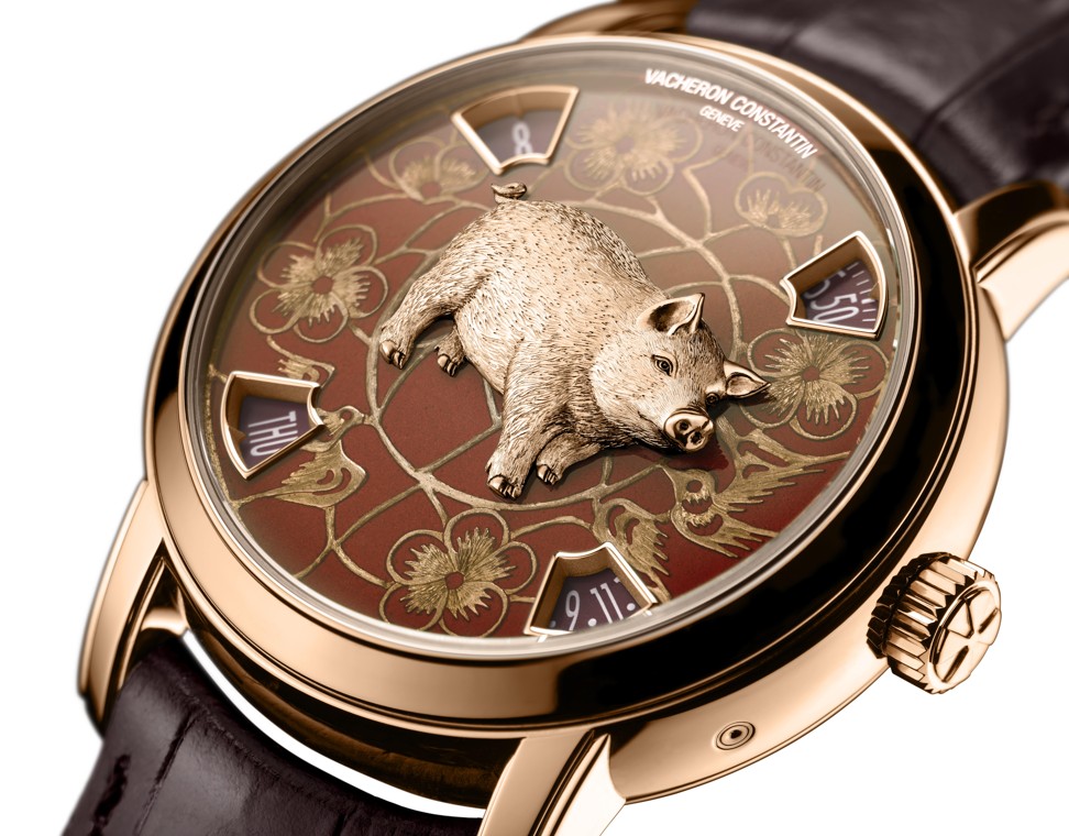 The rose-gold version of Vacheron Constantin’s Métiers d’Art The legend of the Chinese zodiac: Year of the Pig watch, which is limited to only 12 pieces.