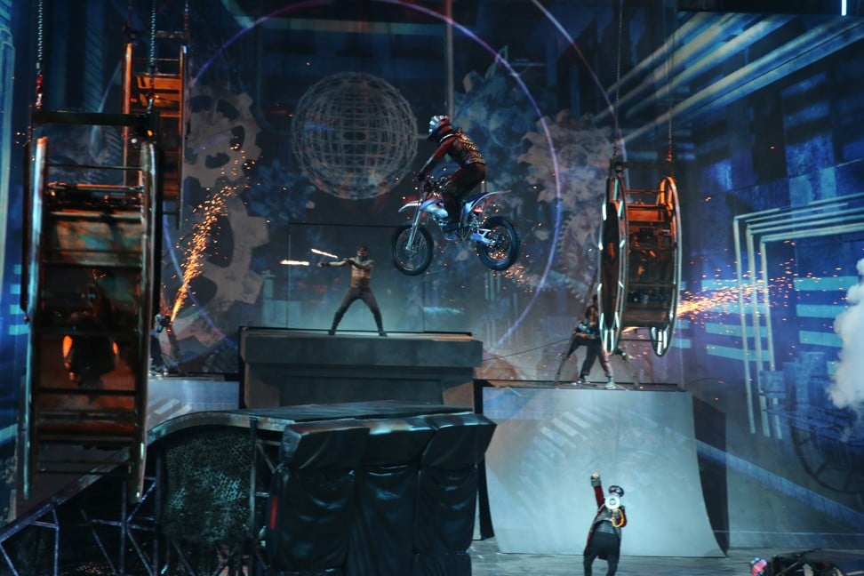 Stuntmen perform on electric motorbikes in ‘Elekron’.