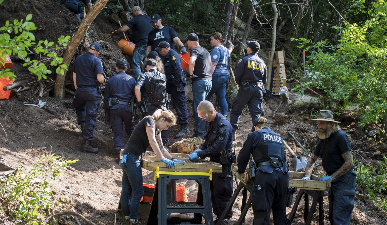 In this July 5, 2018, file photo, members of the Toronto Police Service excavate the back of a property in Toronto during an investigation in relation to serial killer Bruce McArthur. Photo: AP