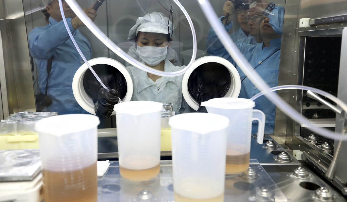 Electrolyte filling, part of the GRST battery production line at Ebatte’s GRST factory in Foshan, Guangdong, China. Photo: SCMP