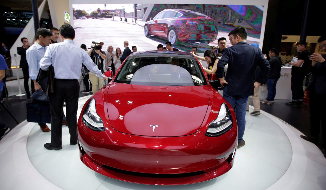 A Tesla Model 3 car at the Auto China 2018 motor show in Beijing in April 2018. Photo: Reuters