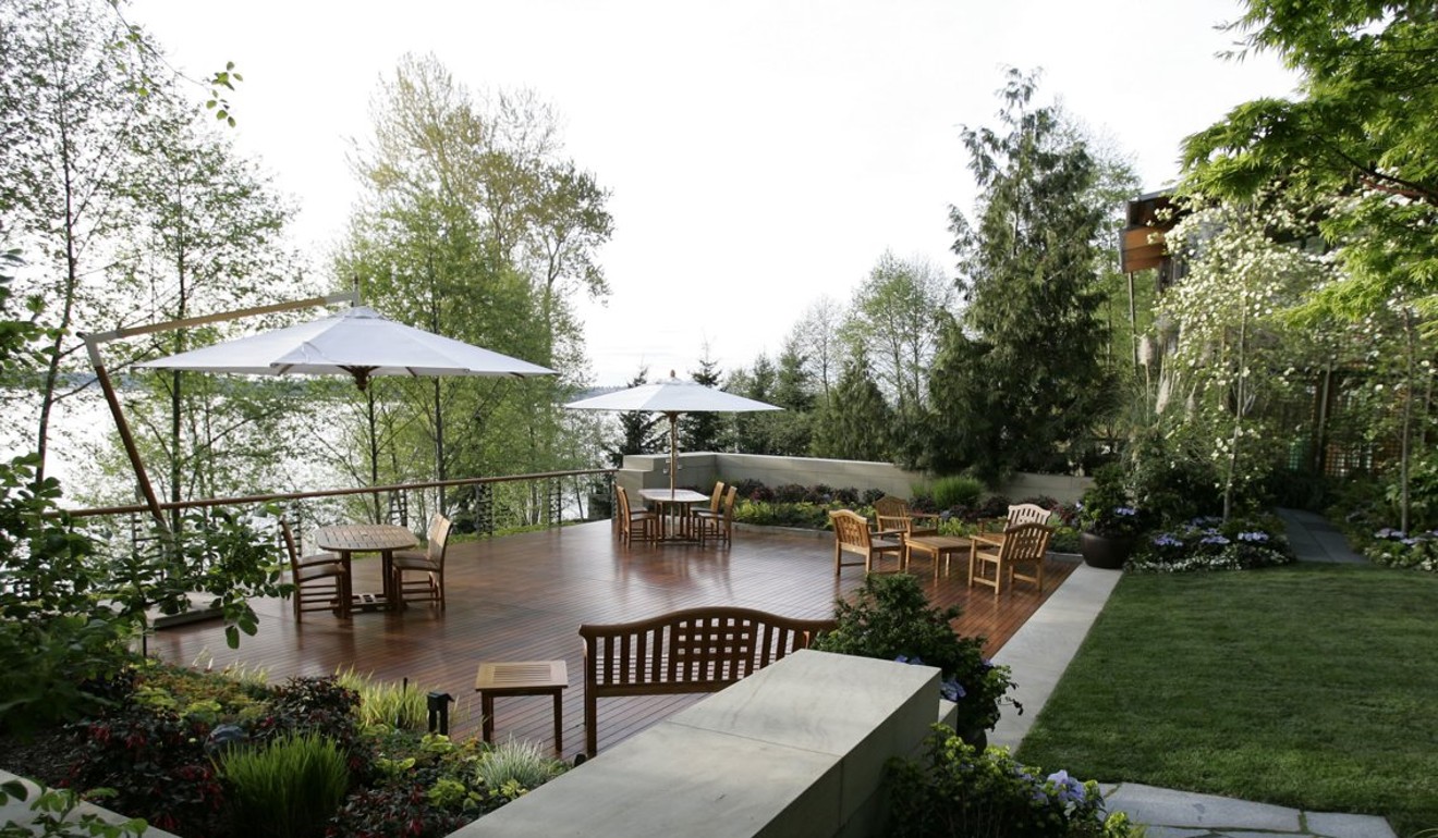 An outdoor seating area at Bill Gates’ Xanadu 2.0 estate in Medina, Washington state. Photo: AP