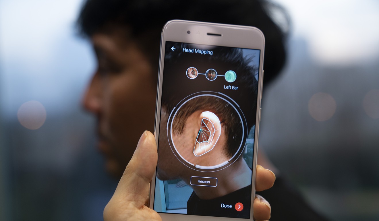 Creative Technology’s SXFI mobile application being used during a demonstration of the head mapping process in Singapore. Photo: Bloomberg