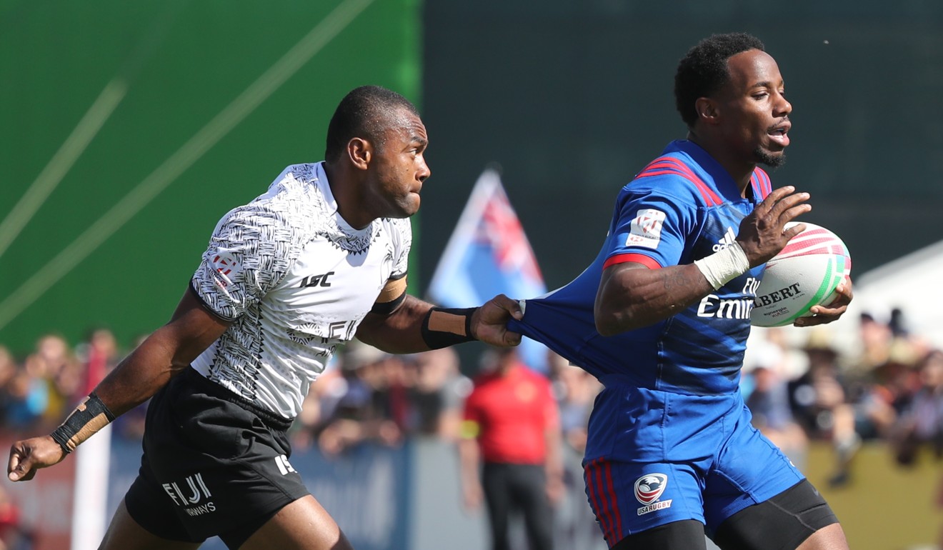 Speedster Carlin Isles leads an upstart American team who could play spoiler to favourites New Zealand or Fiji in the World Series category. Photo: AFP