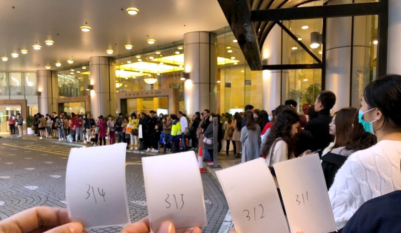 A Weibo user posted a picture of the numbers she and her friends had been given when they joined the queue at Hong Kong Sanatorium & Hospital. Photo: Weibo
