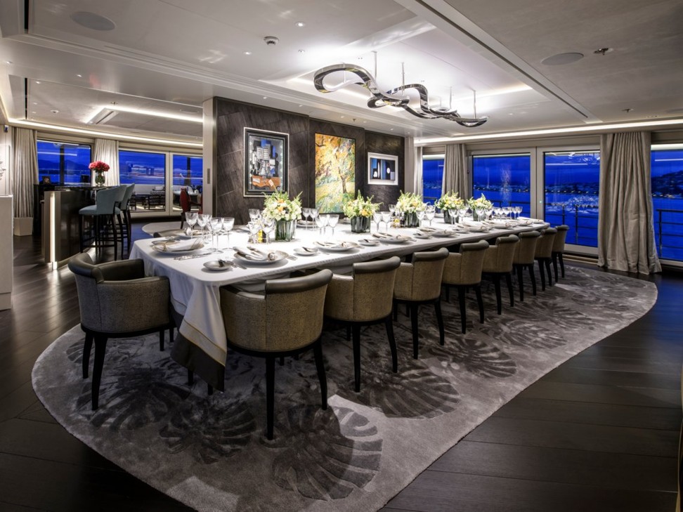 The dining room on board the award-winning Elandess. Photo: Boat International Media