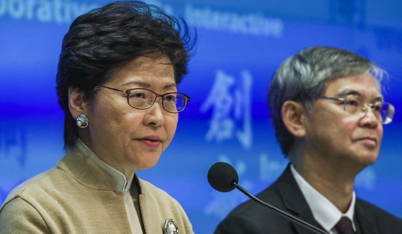 Hong Kong leader Carrie Lam (left) and Secretary for Labour and Welfare Law Chi-kwong. Photo: Felix Wong