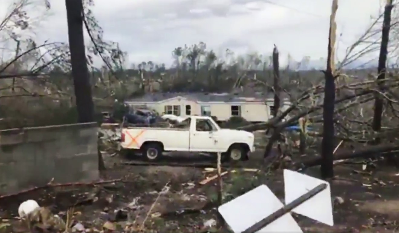 Debris in Lee County, Alabama after what appeared to be a tornado struck in the area Sunday. Photo: AP
