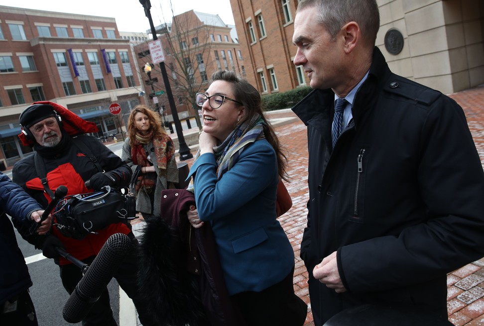 Attorneys for Chelsea Manning, Moira Meltzer-Cohen and Christopher Leibig, speak outside the US District Courthouse in Alexandria, Virginia on Friday. Photo: AFP