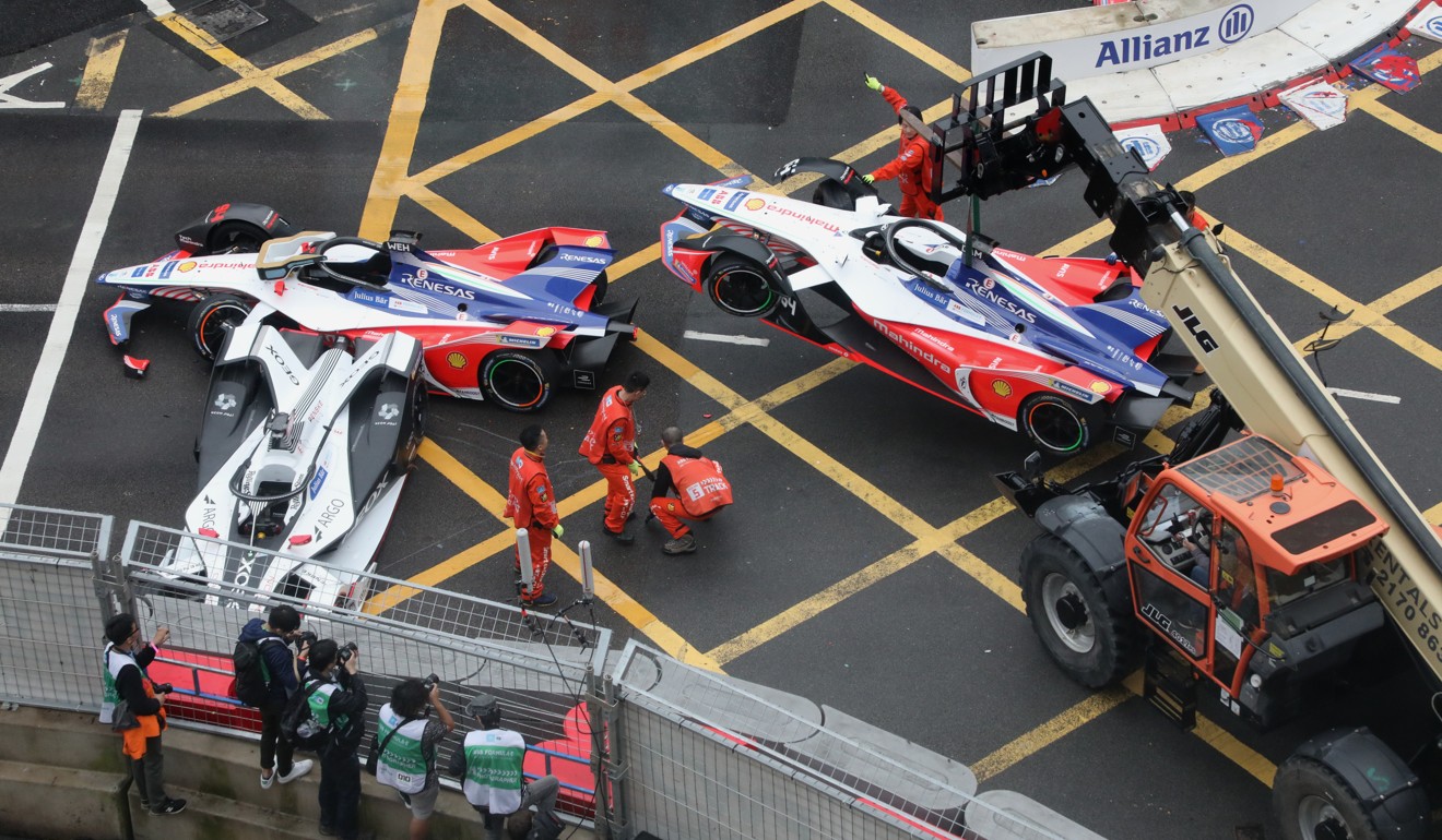 The wrecked cars of Felipe Nasr, Jerome D’Ambrosio and Pascal Wehrlein. Photo: Felix Wong