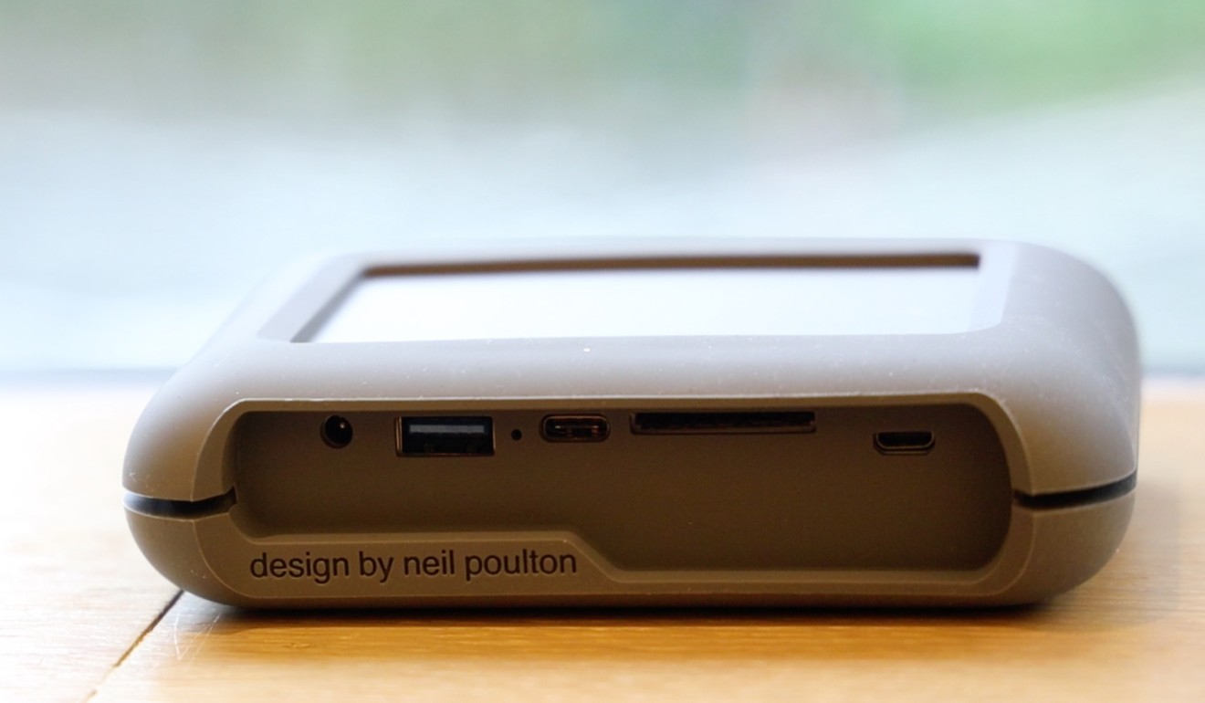 The front of the LaCie DJI hard drive, which features a pleasing-looking, protective grey edging around the sides.