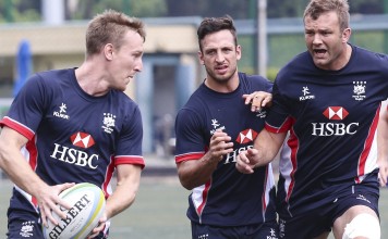 Alex McQueen (left) and Nick Hewson (right) train ahead of their return to the Hong Kong side for Saturday’s game against Japan. Photo: Dickson Lee