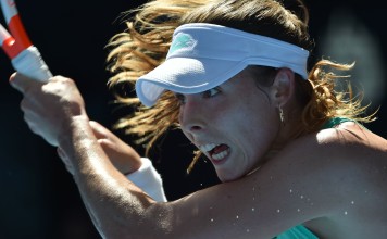 Alize Cornet hits a return against Elise Mertens at the Australian Open. Photo: AFP Alize Cornet hits a return against Elise Mertens at the Australian Open. Photo: AFP