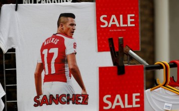 Alexis Sanchez merchandise was on discount before Arsenal’s League Cup win against Chelsea at the Emirates Stadium. Photo: Reuters