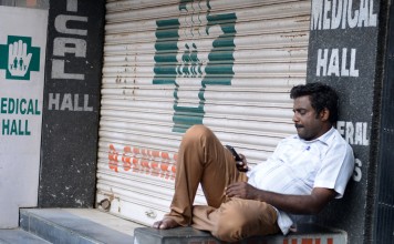 A closed pharmacy in Hyderabad. Photo: AFP