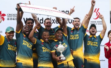 South Africa celebrate winning the 2017 Hong Kong Sixes. Photo: K.Y. Cheng